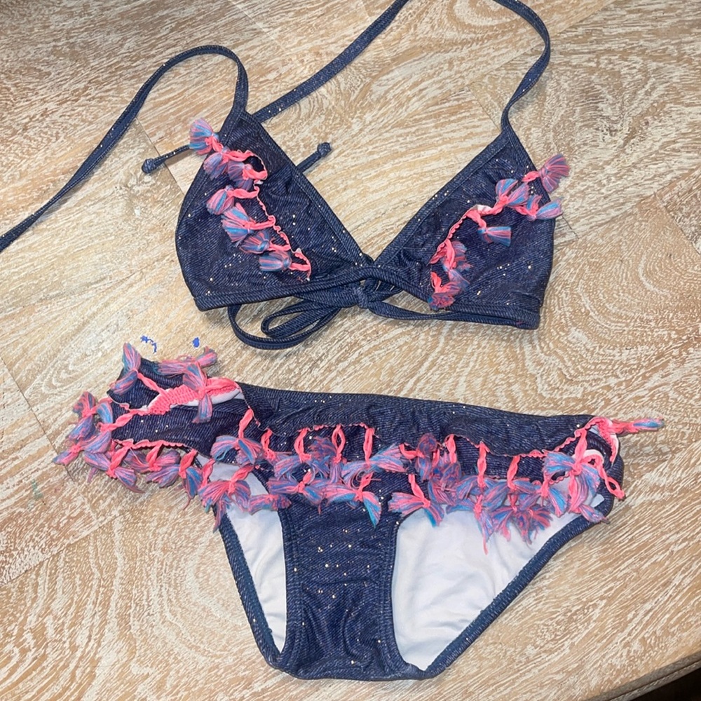 PILYQ LIGHT SPARKLE DENIM TASSEL BIKINI size 10